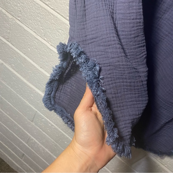 Fringe Edge Lightweight Summer Shirt Blouse Navy Frayed Hem Waffle Breathable 2X - Picture 7 of 7